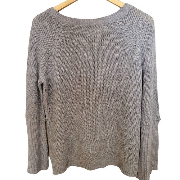 Retrod Knit Grey Soft Sweater with Ribbon Lacing and Bell Sleeves - Picture 2 of 10